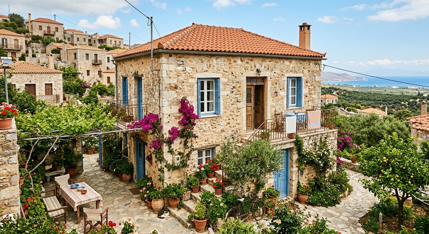 Renovated stone holiday home in Crete with a tiled roof